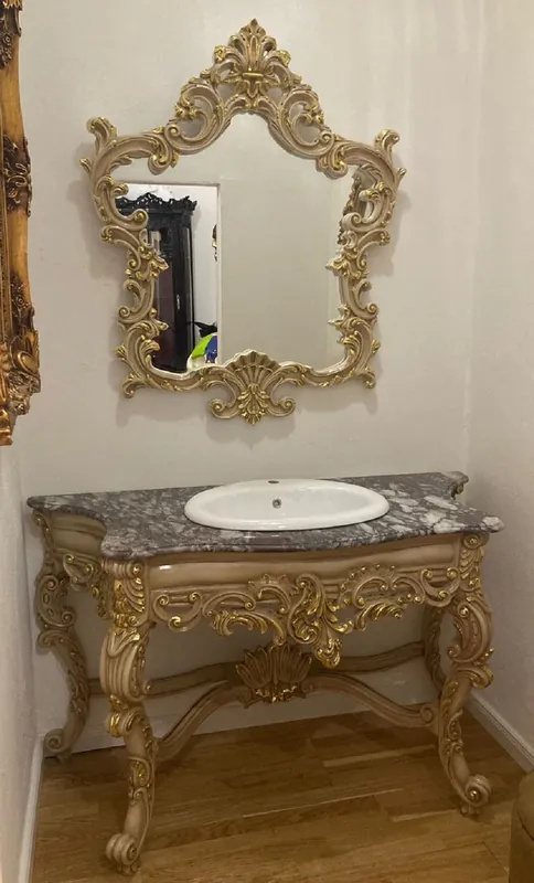 Sale Casa Padrino set da bagno barocco grigio / oro - 1 Armadio del Lavandino e 1 Lavabo in Ceramica e 1 Specchio da Parete - Mobili da bagno in stile barocco - Mobili barocchi