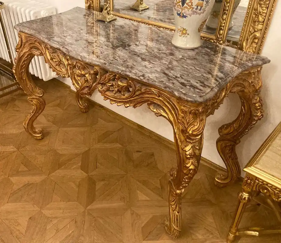 Billig Casa Padrino consolle barocco oro / grigio - Consolle fatta a mano con piano in marmo - Magnifica console in stile barocco - Mobili barocchi - Mobili in stile antico - Mobili in stile barocco