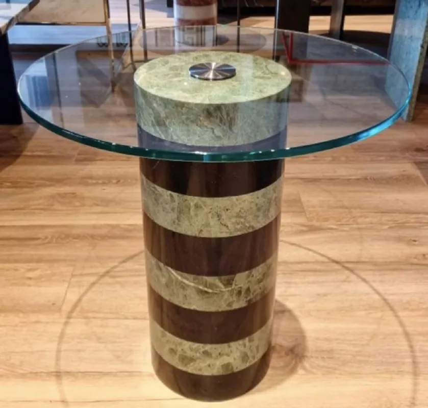 Casa Padrino tavolino di lusso nero / grigio Ø 48 x A. 50 cm - Tavolo rotondo in marmo con piano in vetro - Mobili da soggiorno - Mobili di lusso - Mobili in marmo - Arredi di lusso Meistverkauft
