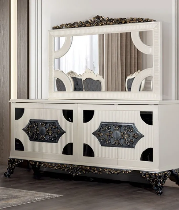 Finale Aktion Casa Padrino credenza barocco di lusso con specchio bianco / blu / bronzo - Mobili di lusso in stile barocco - Mobili barocchi - Arredi barocchi - Nobili e Magnifici