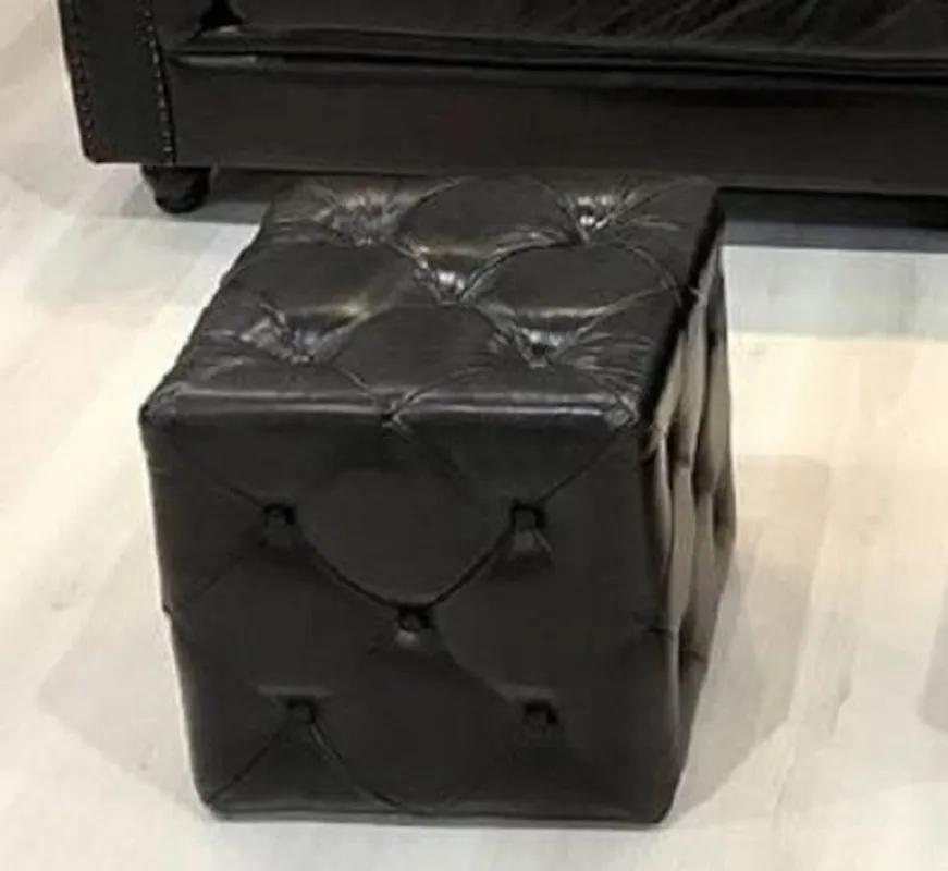 Direkt Vom Hersteller Casa Padrino Sgabello Chesterfield di Lusso in Pelle Nero Vintage 40 x 40 x A. 45 cm - Poggiapiedi in Vera Pelle - Sgabello Cubo in Vera Pelle - Mobili in Vera Pelle - Mobili di Lusso