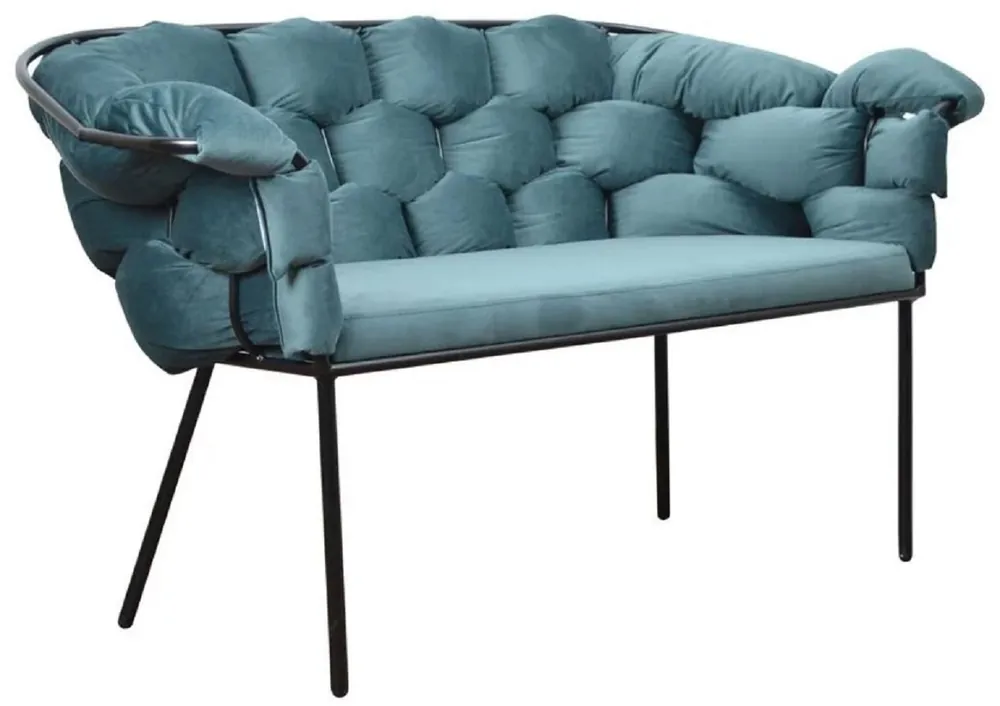 Schneller Versand Casa Padrino Panca di Design di Lusso Azzurro / Nero 134 x 59 x A. 74 cm - Panca Imbottita con Braccioli e Schienale - Mobili da Soggiorno - Mobili di Lusso - Arredi di Lusso - Arredi da Soggiorno