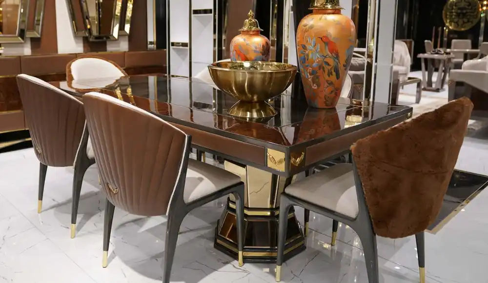Meistverkauft Casa Padrino set da pranzo di lusso naturale / marrone / grigio / oro - 1 Tavolo da Pranzo di Lusso e 6 Sedie da Pranzo di Lusso - Mobili per sala da pranzo - Mobili di lusso - Arredi di lusso