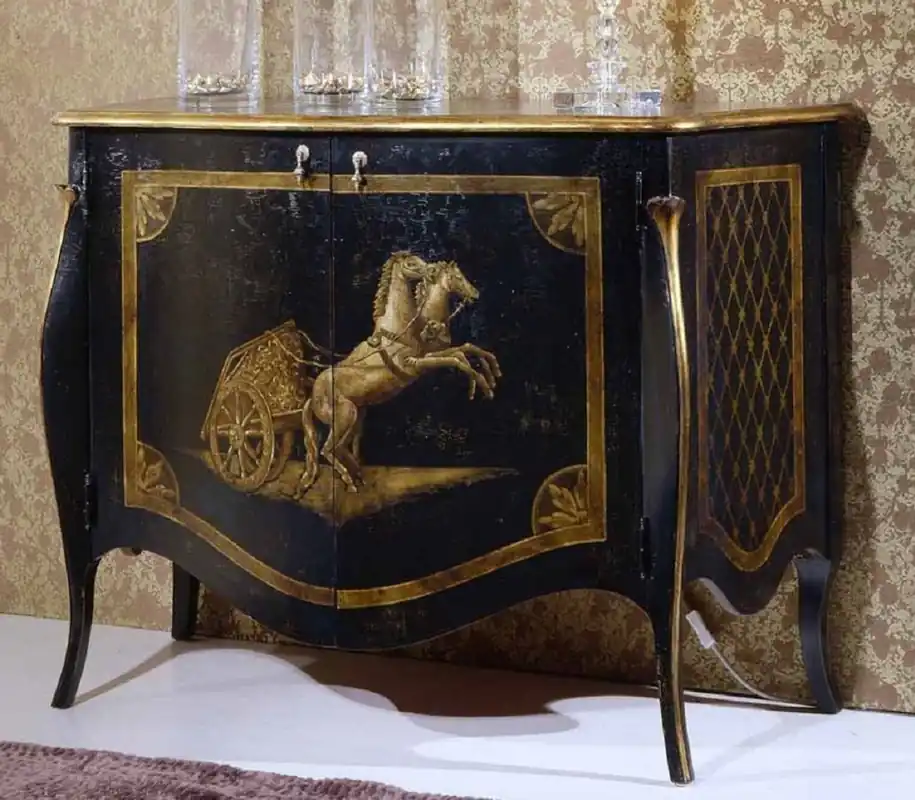 Casa Padrino credenza barocco di lusso nero / oro antico - Armadio fatto a mano in legno massello con 2 ante - Mobili di lusso in stile barocco - Mobili barocchi - Fatto in Italia Zertifiziert