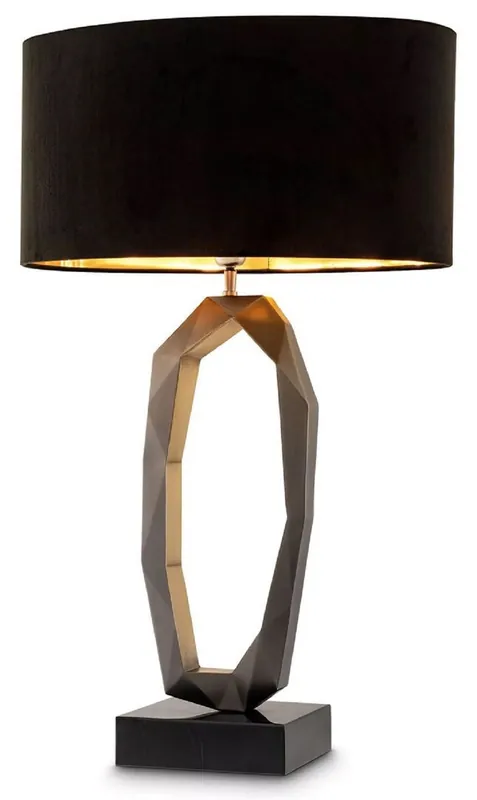 Nur Heute Casa Padrino lampada da tavolo di lusso canna di fucile / ottone antico / nero 50 x 30 x A. 86,5 cm - Lampada da scrivania con base in marmo e paralume ovale