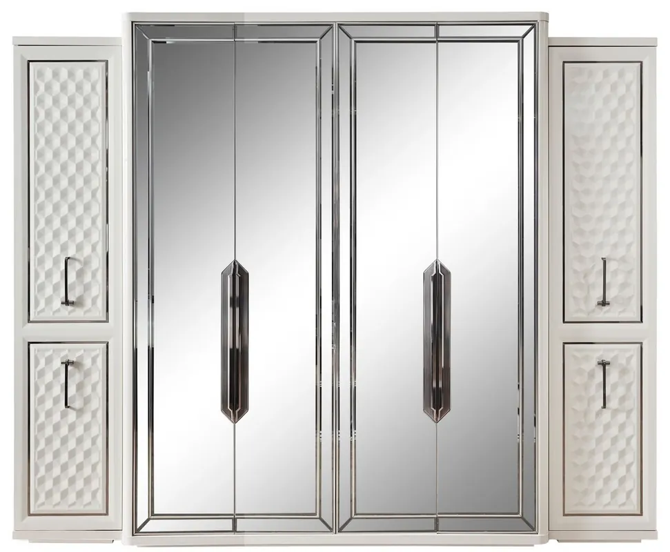 Casa Padrino armadio per camera da letto Art Deco di lusso bianco / bronzo 280 x 60 x A. 229 cm - Armadio a specchio con 4 ante - Mobile camera da letto - Mbile Art Deco - Mobile di lusso Neue Kollektion
