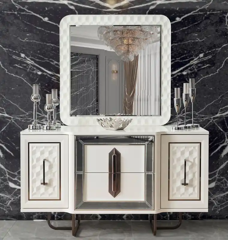 Casa Padrino set da camera da letto Art Deco di lusso bianco / bronzo - 1 Tavola da Trucco Art Deco di Lusso e 1 Specchio Art Deco di Lusso - Mobili per camera da letto Art Deco di lusso Direktkauf