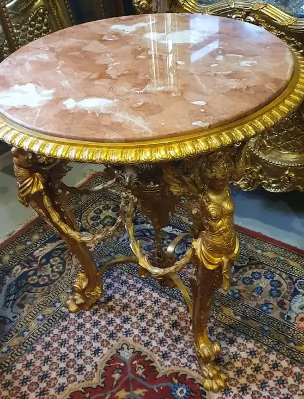 Neu Im Sortiment Casa Padrino tavolino barocco di lusso oro / beige / marrone - Magnifico tavolo rotondo con piano in marmo - Mobili di lusso stile barocco - Mobili da soggiorno in stile barocco - Mobili barocchi
