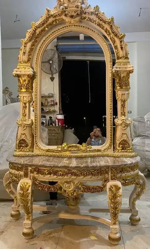 Casa Padrino consolle a specchio barocco con piano in marmo crema / oro / grigio - Magnifica consolle barocco con specchio - Mobili guardaroba in stile barocco - Mobili barocchi Solange Der Vorrat Reicht