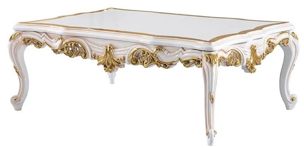 Echt Casa Padrino tavolo da soggiorno barocco di lusso bianco / beige / oro - Magnifico tavolo da salotto in stile barocco - Mobili barocchi - Arredi barocchi - Mobili di lusso in stile barocco