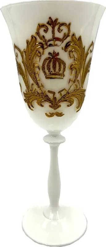 Pompöös di Casa Padrino bicchiere da vino bianco barocco di lusso con placcatura in oro 24 carati bianco / oro Ø 8,7 x A. 20,3 cm - Bicchiere da vino bianco Pompöös disegnato da Harald Glööckler Markenprodukt