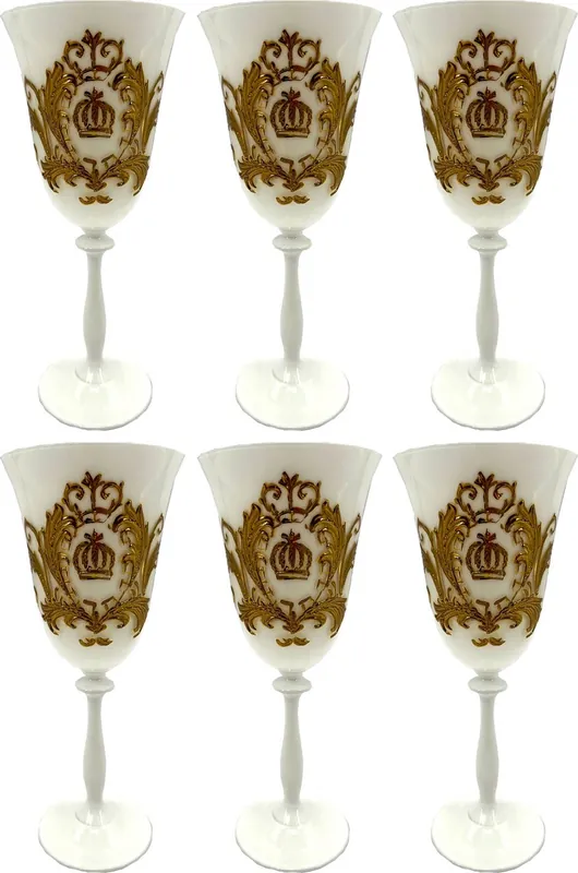 Heißes Angebot Pompöös di Casa Padrino set di bicchieri da vino di lusso bianco / oro Ø 8,7 x A. 20,3 cm - Bicchieri da vino con placcatura oro 24 carati - Bicchieri da vino pomposi disegnati da Harald Glööckler