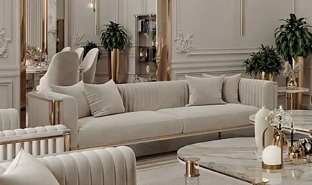 Casa Padrino divano a 3 posti Art Deco di lusso grigio / oro 260 x 96 x A. 75,5 cm - Divano per soggiorno - Mobili del soggiorno - Mobili Art Deco - Mobili di lusso - Arredi Art Deco di lusso Top-Preis