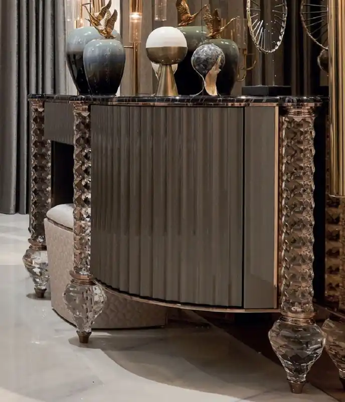 Sichere Zahlung Casa Padrino tavolo da trucco Art Deco di lusso nero / grigio / rame 188 x 60 x A. 89 cm - Tavolo da trucco con piano in marmo artificiale - Mobili per camera da letto Art Deco di lusso