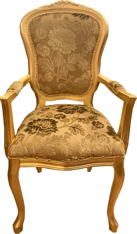Sedia da pranzo di lusso barocco Casa Padrino con braccioli modello bouquet oro / oro Direktkauf
