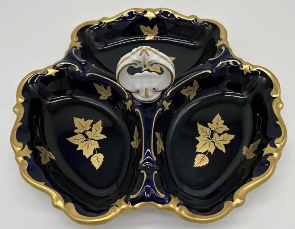 Letzte Chance Casa Padrino ciotola da portata in porcellana barocco di lusso con manico blu scuro / bianco / oro Ø 25 cm - Ciotola per noci e pasticceria - Porzellan Reichenbach - Fatto in Germania