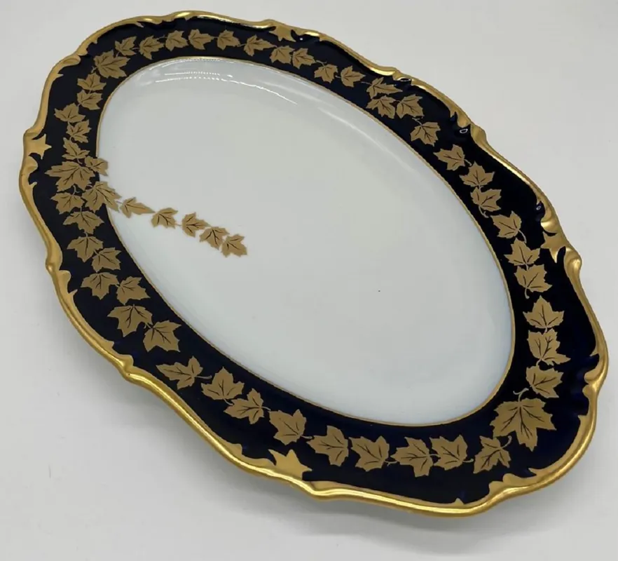 Nur Für Kurze Zeit Casa Padrino piatto di porcellana barocco di lusso bianco / blu scuro / oro 38 cm - Piatto da portata ovale - Accessori di porcellana barocco di lusso - Porzellan Reichenbach - Fatto in Germania