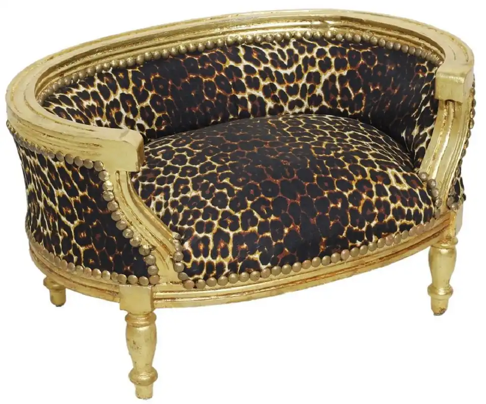 Highlight Casa Padrino letto barocco per cani e gatti leopardo motivo / oro antico - Divano fatto a mano per cani e gatti stile barocco - Mobili barocchi per cani e gatti - Mobili barocchi animali domestici