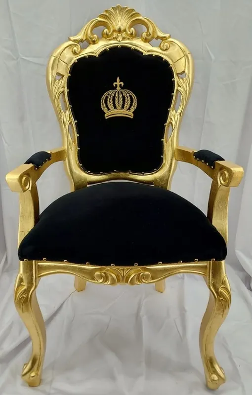 Rabatt Pompöös di Casa Padrino sedia da pranzo barocco di lusso con braccioli nero / oro - Sedia barocco Pompöös disegnata da Harald Glööckler - Mobili per sala da pranzo barocco