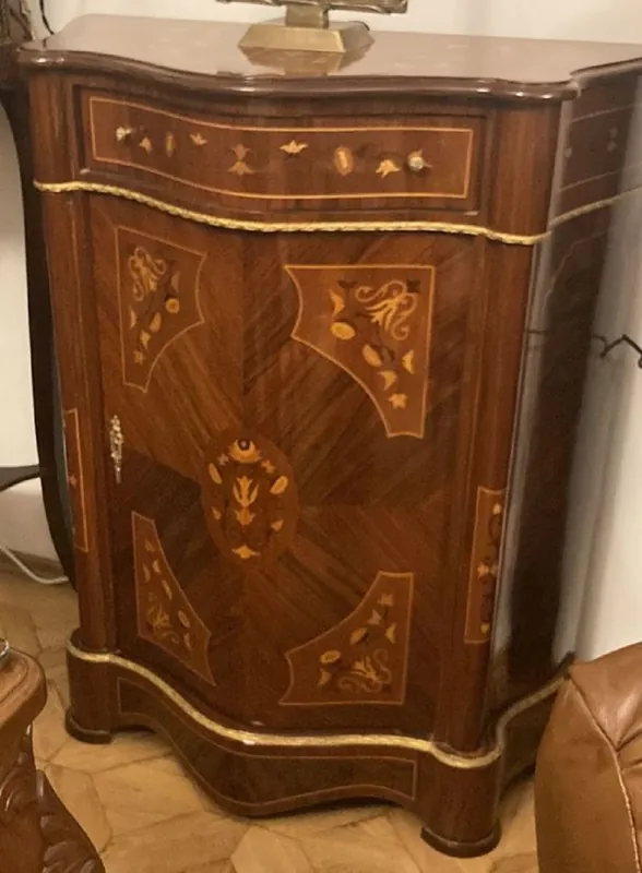 Highlight Casa Padrino cassettone barocco con cassetto e anta intarsio marrone / oro - Mobile fatto a mano in legno massello in stile barocco - Mobili camera da letto in stile barocco - Mobili barocchi - Arredi barocchi