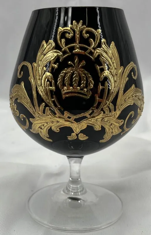 Sonderaktion Pompöös di Casa Padrino bicchiere da cognac di lusso con placcatura in oro 24 carati nero / oro Ø 9 x A. 14,5 cm - Pomposo bicchiere da brandy pomposo disegnato da Harald Glööckler