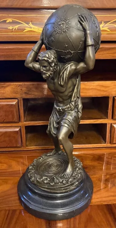 Casa Padrino scultura in bronzo Art Nouveau uomo con sfera bronzo / nero 14 x 14 x A. 33 cm - Figura in bronzo - Figura decorativa - Decorazione da scrivania - Accessori decorativi Sichere Zahlung
