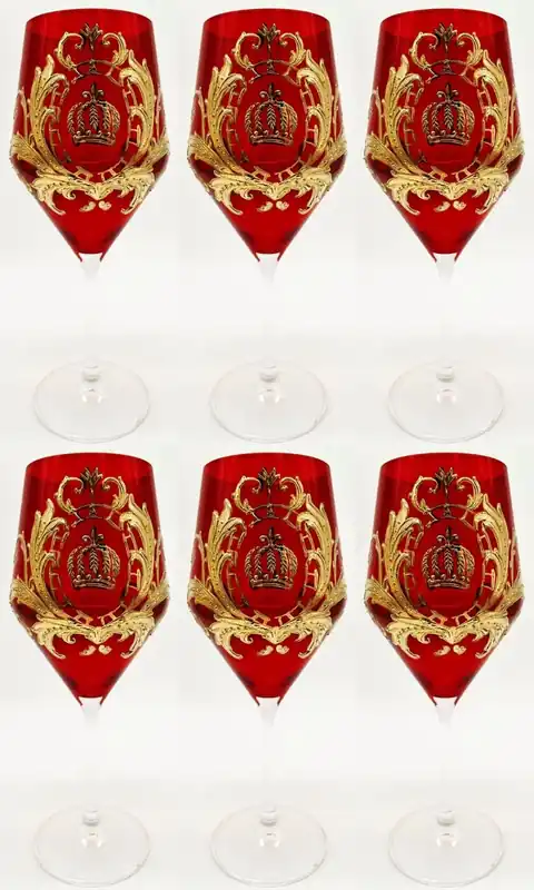 Pompöös di Casa Padrino set di bicchieri da vino rosso di lusso rosso / oro Ø 8,7 x A. 20,3 cm - Bicchieri da vino con placcatura in oro 24 carati - Bicchieri da vino disegnati da Harald Glööckler Finale Aktion