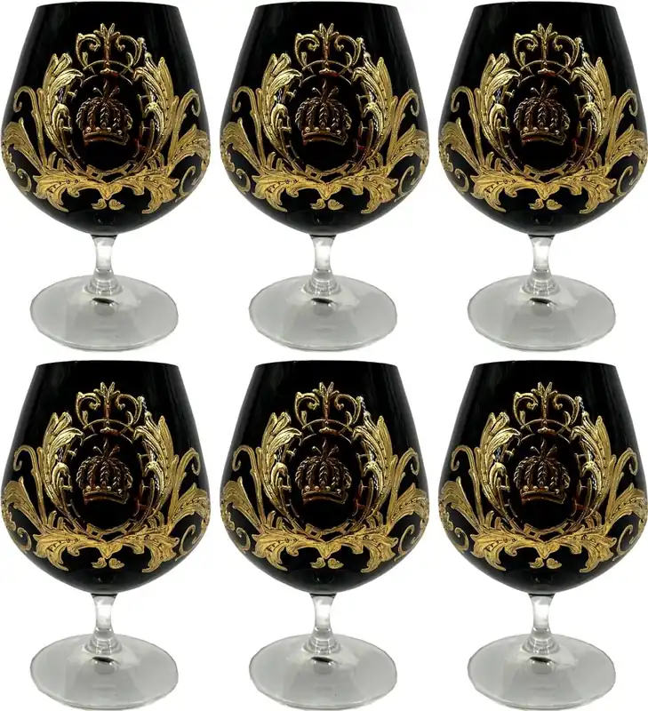 Pompöös di Casa Padrino set di bicchieri da cognac di lusso nero / oro Ø 9 x A. 14,5 cm - Bicchieri da cognac con placcatura in oro 24 carati - Bicchieri disegnati da Harald Glööckler Ausverkauf