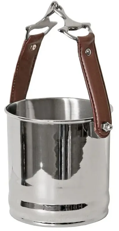 Bestpreis Casa Padrino raffreddatore per vino argento / marrone Ø 19 x A. 20 cm - Raffreddatore per champagne rotonda con manico in pelle - Accessori Hotel - Accessori ristorante - Accessori gastronomia