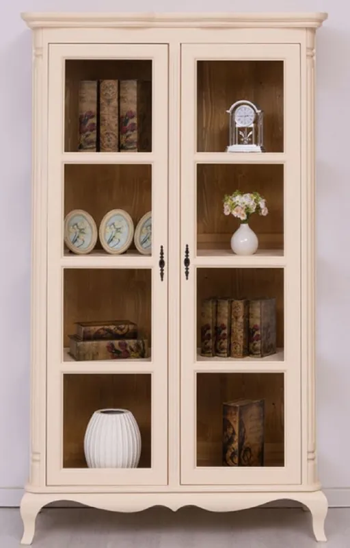 Casa Padrino vetrina country crema / marrone 112 x 49 x A. 190 cm - Armadio in legno massello con 2 ante in vetro - Mobile in legno massello - Mobile in stile country - Arredamento stile country Angebot