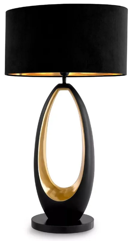 Direkt Vom Hersteller Casa Padrino lampada da tavolo di lusso canna di fucile / oro / nero Ø 50,5 x A. 86,5 cm - Lampada da scrivania rotonda con base in granito e paralume in velluto - Illuminazione di lusso