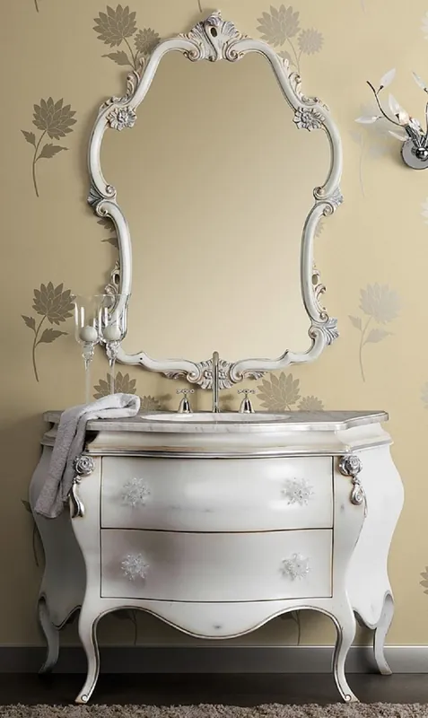Preiswert Casa Padrino set da bagno barocco di lusso bianco / argento - 1 Armadio del Lavandino e 1 Specchio da Parete - Mobili da bagno di lusso in stile barocco - Qualità di lusso - Fatto in Italia