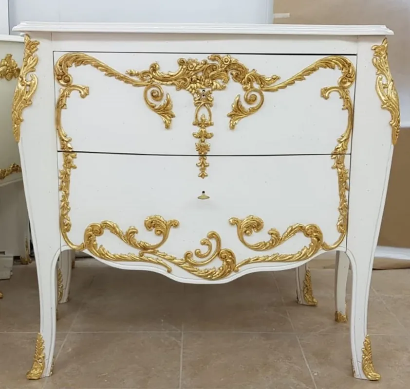 Letzte Chance Casa Padrino cassettone barocco di lusso bianco / oro - Cassettone con 2 cassetti - Mobili per camera da letto di lusso in stile barocco - Mobili barocchi - Qualità di lusso - Fatto in Italia