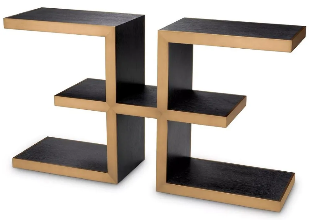 Zertifiziert Casa Padrino consolle di design di lusso nero grigio / ottone 135 x 35 x A. 75 cm - Consolle rettangolare - Mobili per soggiorno - Mobili per hotel - Mobili di lusso - Arredi di lusso