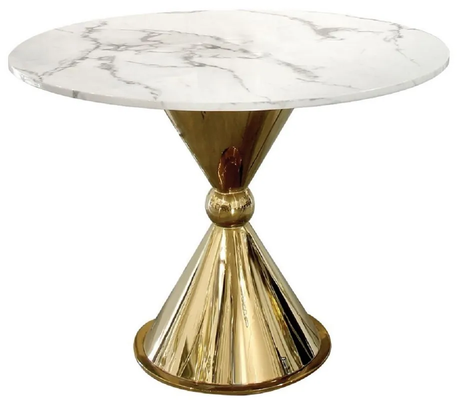 Preis Gesenkt Casa Padrino tavolo da pranzo di lusso bianco / oro Ø 100 x A. 75 cm - Tavolo da pranzo tondo con piano in marmo artificiale - Mobili per sala da pranzo - Mobili di lusso - Arredamento di lusso