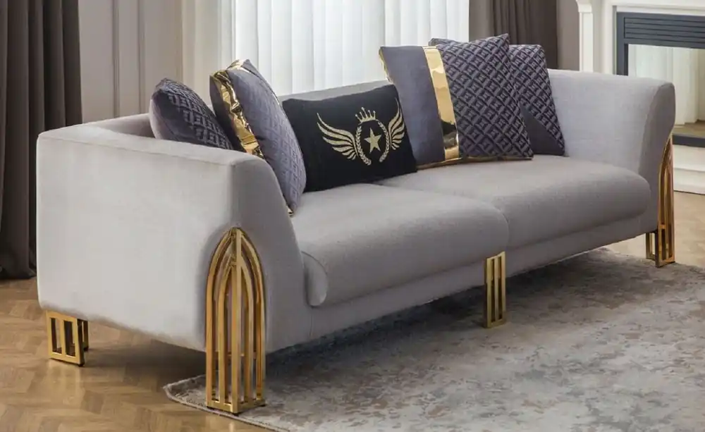 Casa Padrino divano lusso grigio / oro 230 x 90 x A. 77 cm - Divano da soggiorno - Divano per hotel - Mobili da soggiorno - Mobili per hotel - Arredamento di lusso - Arredamento da soggiorno Aktuell