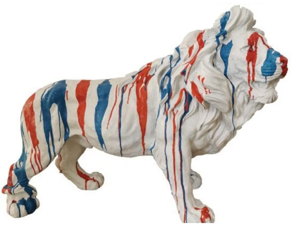 Rabatt Casa Padrino scultura decorativa di lusso leone bianco / blu / rosso 100 x A. 68 cm - Grande figura decorativa - Figura animale XXL - Scultura decorativa XXL - Figura decorativa XXL - Figure XXL