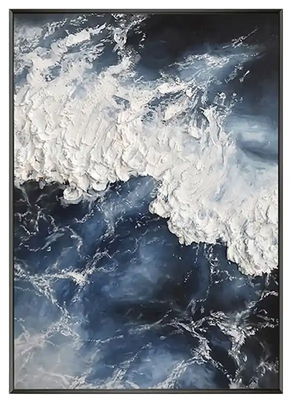 Casa Padrino dipinto ad olio di design di lusso blu / bianco / nero 120 x 9 x A. 160 cm - Quadro dipinto a mano con cornice in metallo - Decorazione da parete di lusso - Accessori decorativi Bestseller