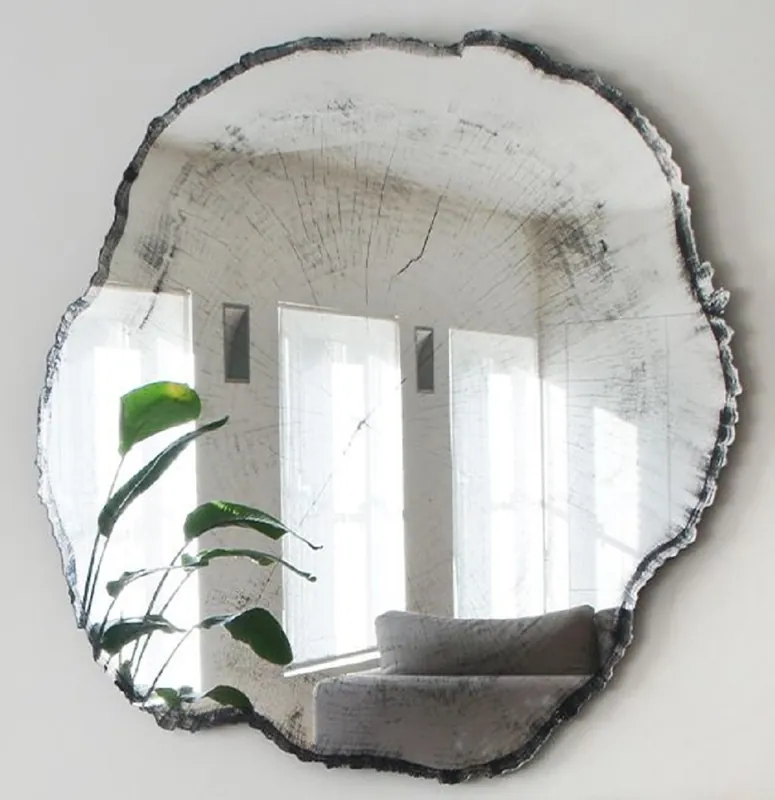 Saisonangebot Casa Padrino specchio da parete di lusso nel design a fetta d'albero bianco / nero 101 x 2,5 x A. 98 cm - Specchio da soggiorno - Specchio per camera da letto - Specchio per guardaroba