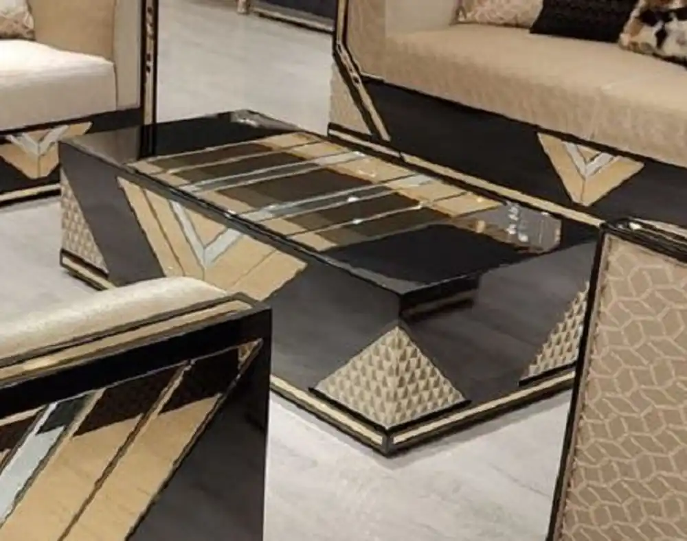 Casa Padrino tavolo da salotto di lusso oro / nero - Tavolo da soggiorno rettangolare in legno massello - Mobile per soggiorno - Mobili di lusso - Arredamento di lusso Top-Seller