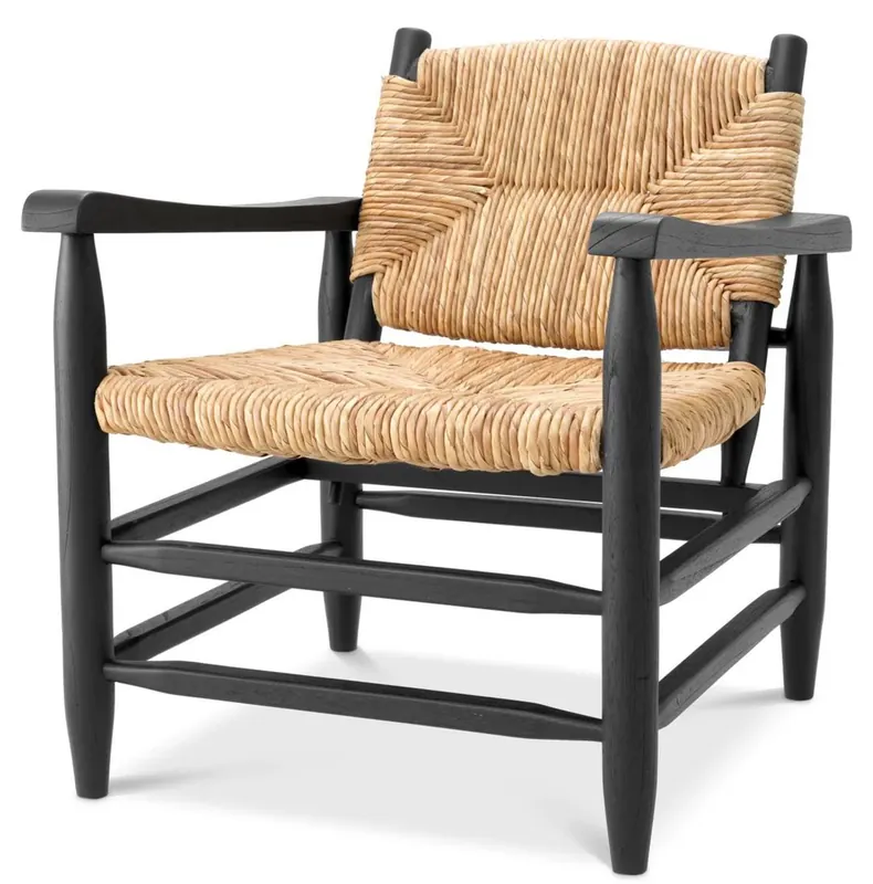 Wochenendangebot Casa Padrino poltrona di lusso nero / naturale 60,5 x 74 x A. 71 cm - Poltrona da soggiorno - Mobili da soggiorno - Mobili di lusso - Arredi da soggiorno - Arredi di lusso - Di lusso mobili
