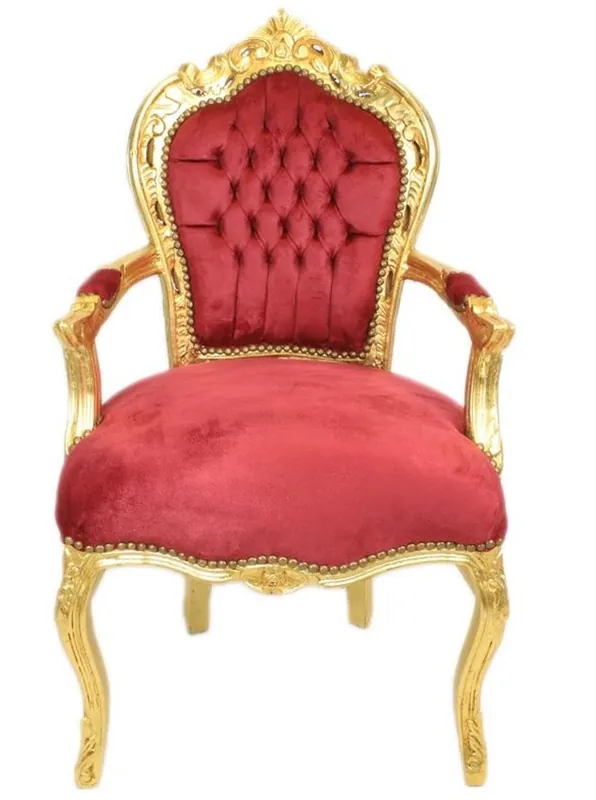 Must-Have Casa Padrino sedia da pranzo barocca bordeaux / oro con braccioli - interni di mobili - fatta a mano in stile antico