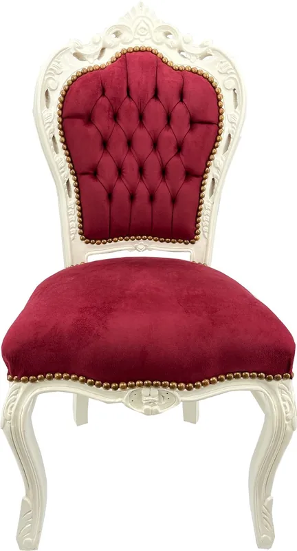 Top-Angebot Casa Padrino sedia da pranzo barocco bordeaux rosso / crema bianco - Sedia in stile antico fatta a mano con tessuto in velluto - Mobili per sala da pranzo stile barocco - Mobili in stile barocco