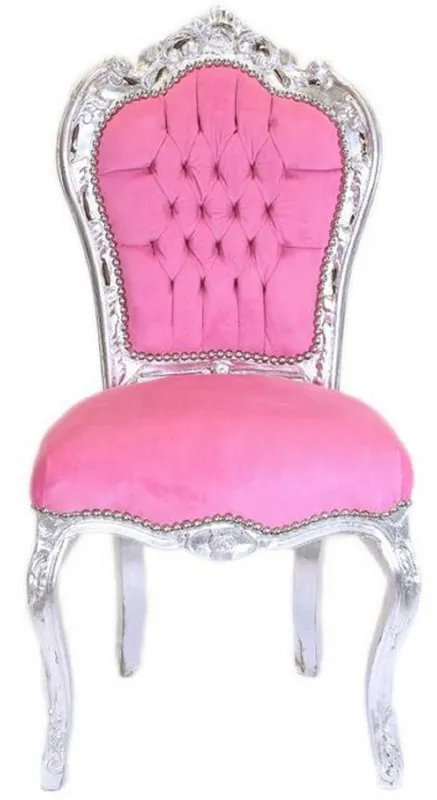Bestseller Casa Padrino sedia da pranzo barocco rosa / argento - Sedia in stile antico fatta a mano con tessuto in velluto - Mobili per sala da pranzo stile barocco - Mobili in stile barocco