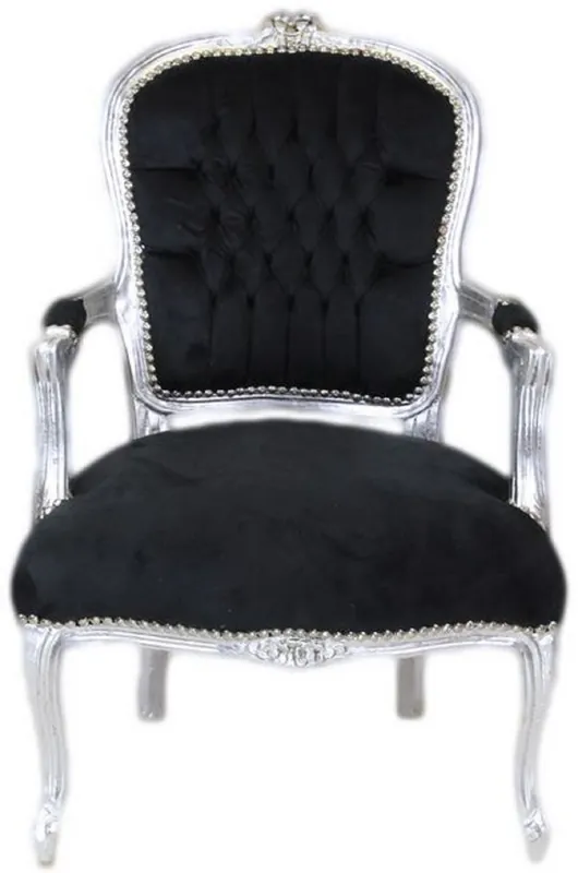 Abverkauf Casa Padrino sedia da salone barocco nero / argento - Sedia in stile antico fatta a mano con pregiato velluto - Mobili in stile barocco - Mobili barocchi - Arredi barocchi