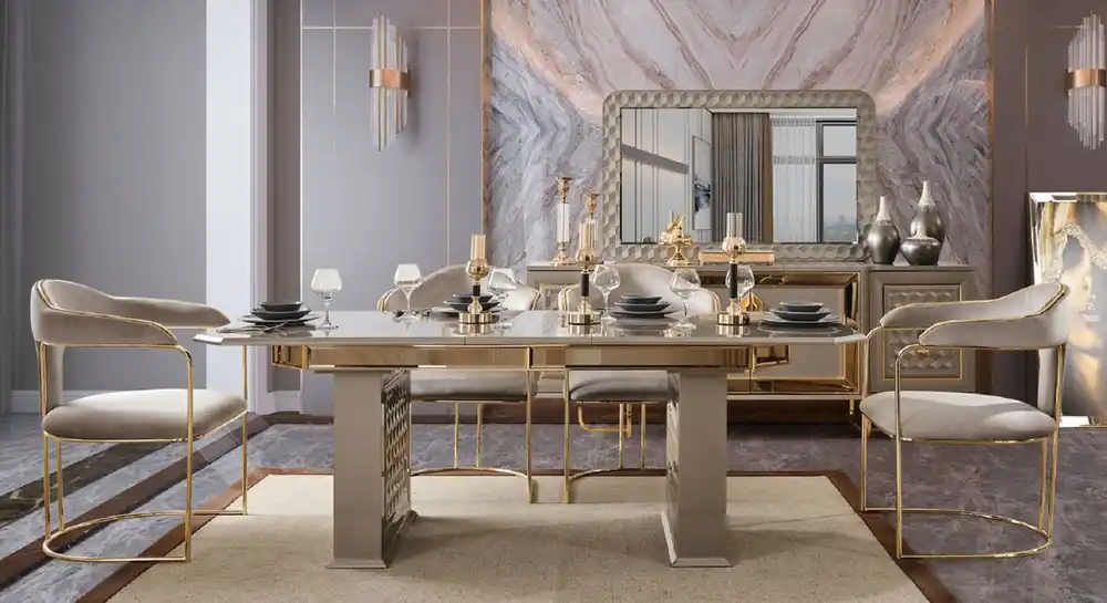 Casa Padrino set di 6 sedie da pranzo Art Deco di lusso grigio / oro 60 x 58 x A. 92 cm - Mobili per sala da pranzo - Mobili per ristorante - Mobili Art Decò - Mobili di lusso - Qualità di lusso Online Kaufen