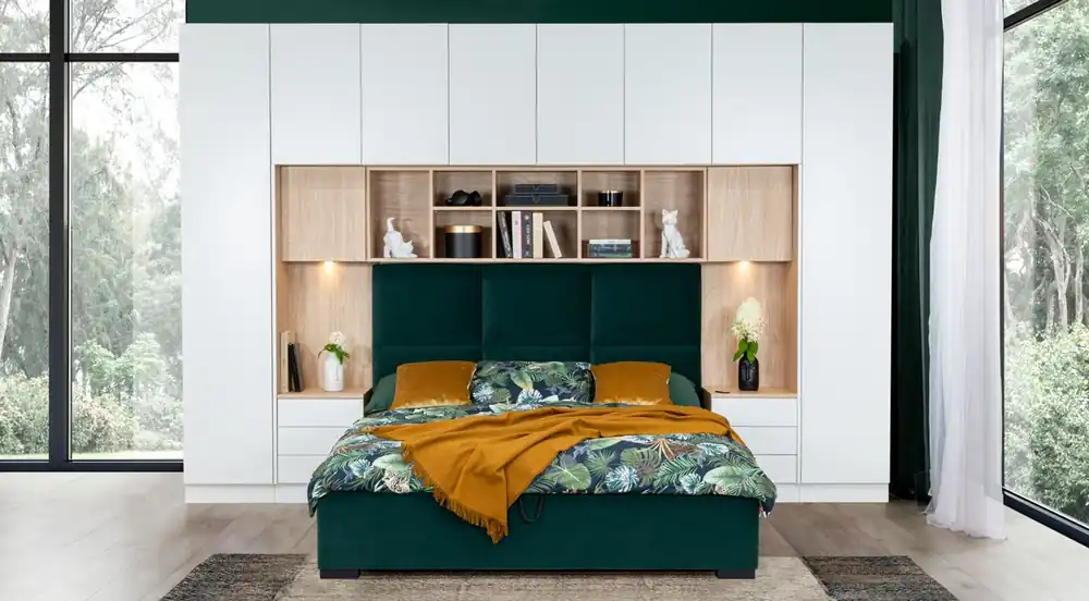 Neuheit Casa Padrino set di mobili per camera da letto di lusso bianco opaco / naturale / verde / nero - Letto Matrimoniale con Armadio per Camera da Letto - Mobili hotel - Mobili per camera da letto