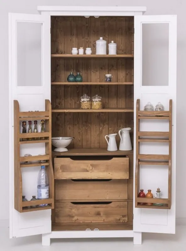 Casa Padrino armadio da pranzo in stile country bianco / naturale 96 x 65 x A. 220 cm - Armadio da cucina in legno massello con 2 ante - Mobili per sala da pranzo stile country Preis Gesenkt