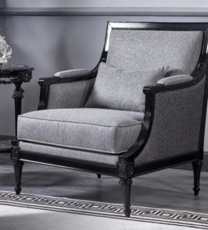 Bestseller Casa Padrino poltrona barocco di lusso grigio / nero - Magnifica poltrona da salotto - Mobile da soggiorno in stile barocco - Mobile di lusso in stile barocco - Arredamento barocco