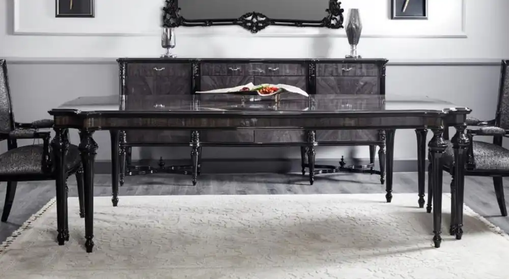 Casa Padrino tavolo da pranzo barocco di lusso grigio / nero - Tavolo da pranzo in legno massello fatto a mano - Mobili da pranzo di lusso in stile barocco - Mobili barocchi Preis Gesenkt